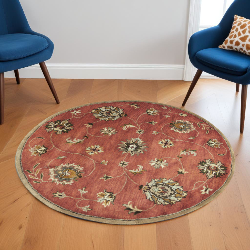 8' X 11' Sienna Gold And Green Wool Floral Vines Hand Tufted Area Rug-Area Rugs-DECOROLALA