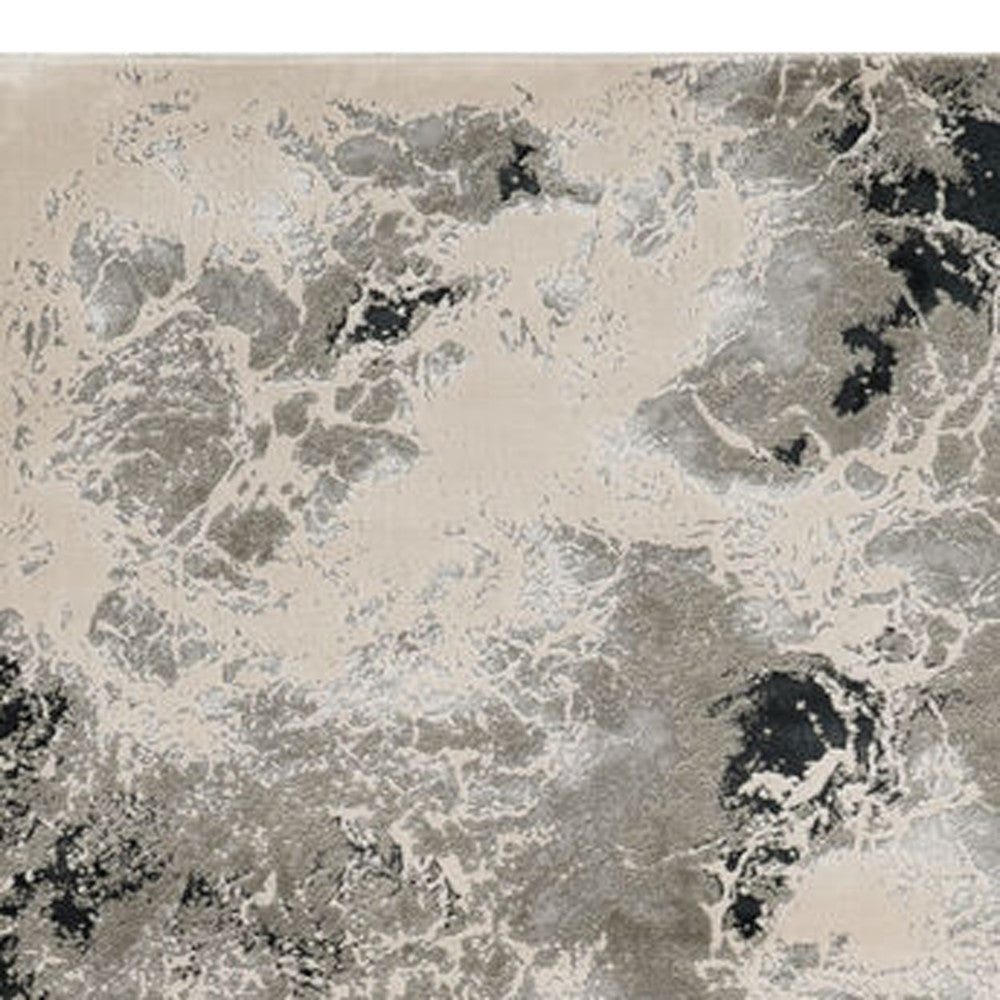 8' X 11' Silver And Black Abstract Area Rug-Area Rugs-DECOROLALA