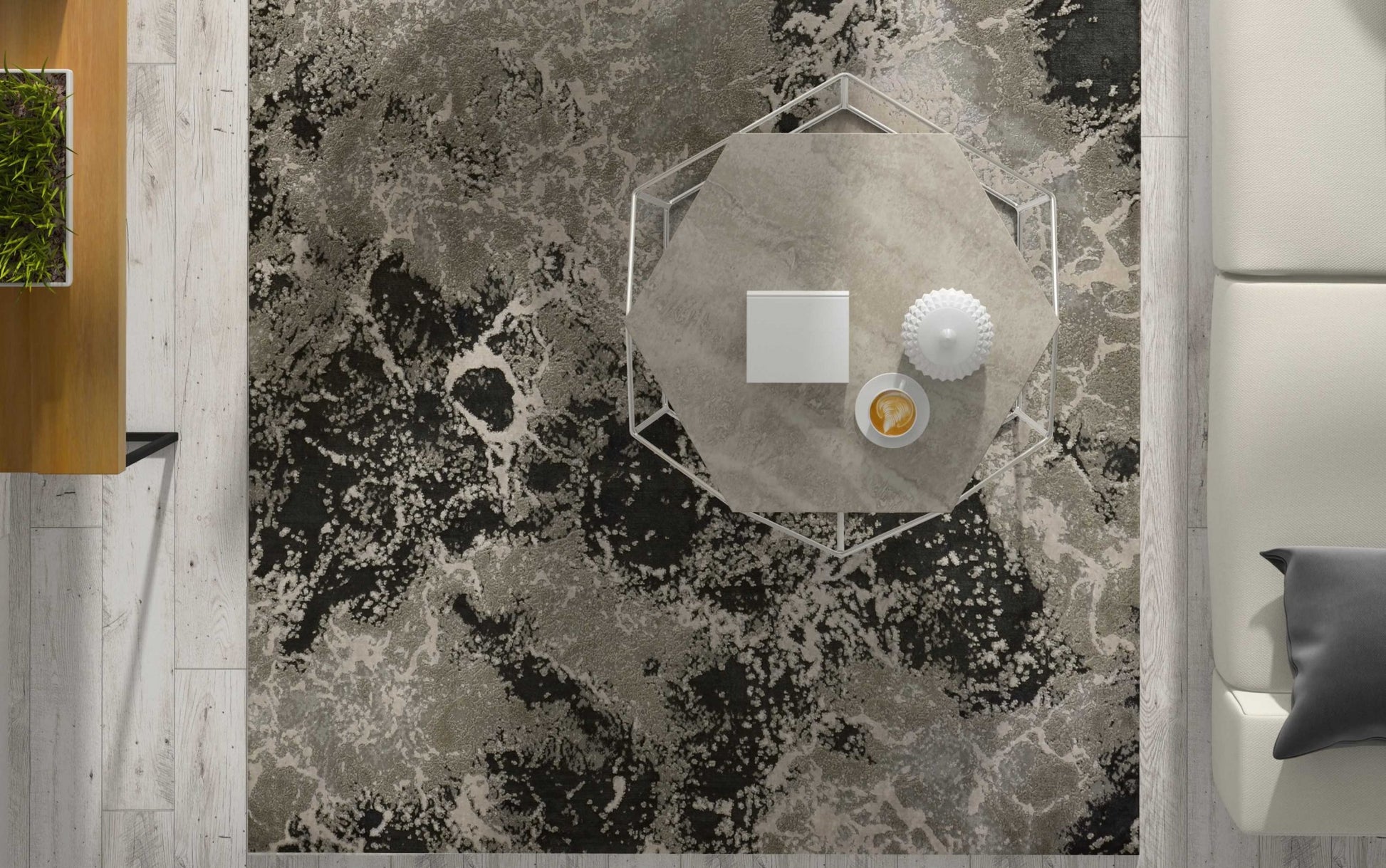 8' X 11' Silver And Black Abstract Area Rug-Area Rugs-DECOROLALA