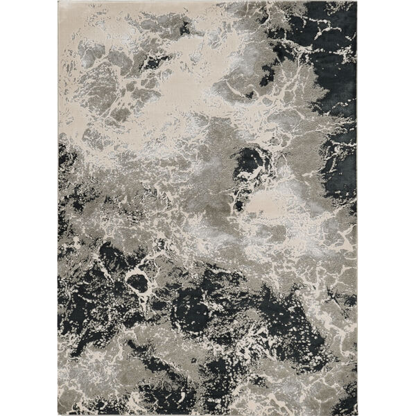 8' X 11' Silver And Black Abstract Area Rug-Area Rugs-DECOROLALA
