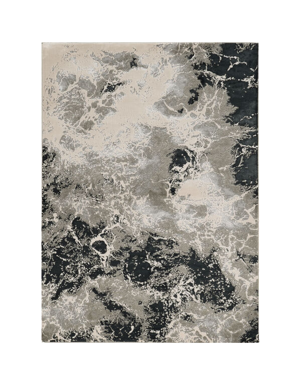 8' X 11' Silver And Black Abstract Area Rug-Area Rugs-DECOROLALA