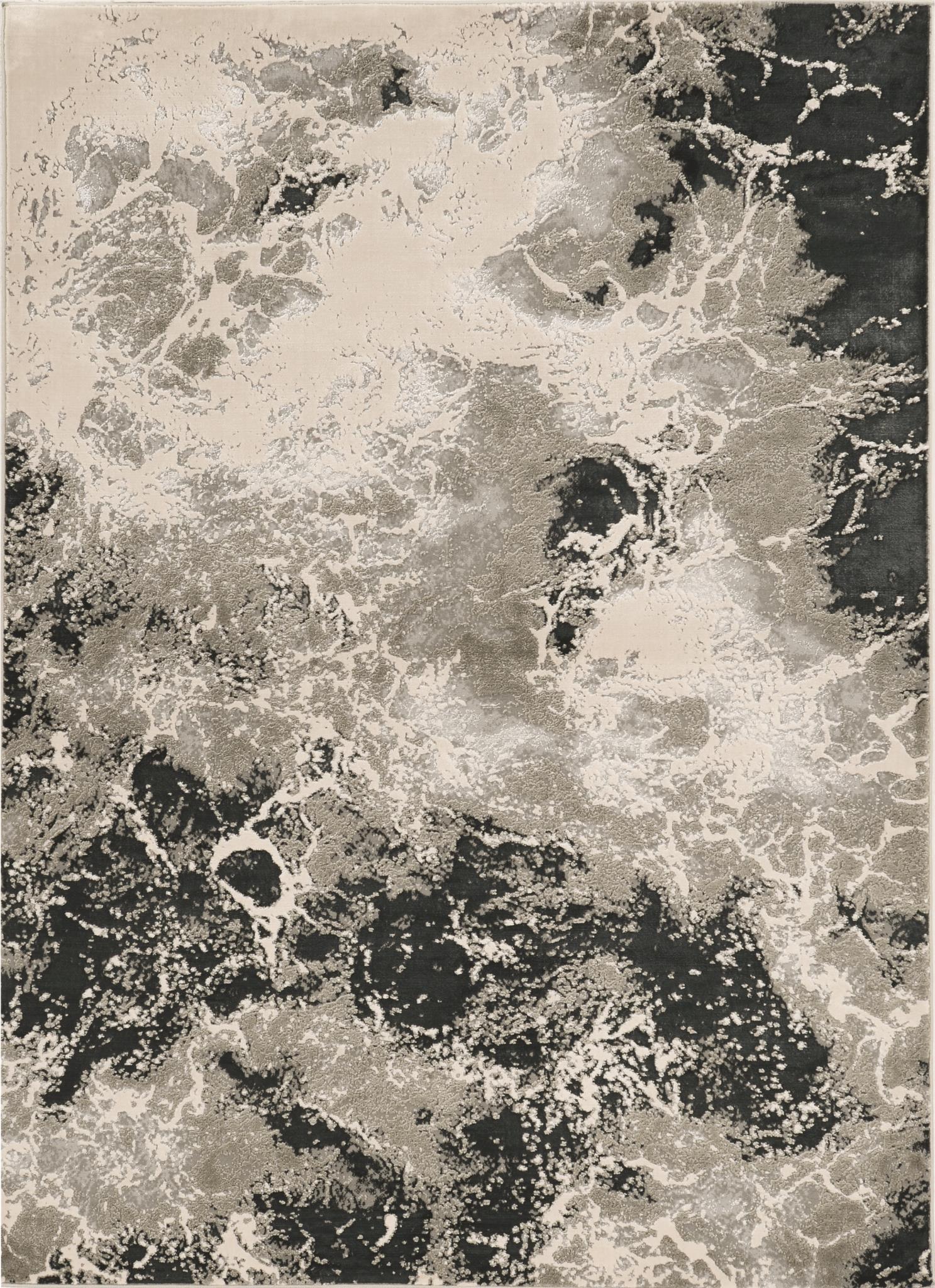 8' X 11' Silver And Black Abstract Area Rug-Area Rugs-DECOROLALA