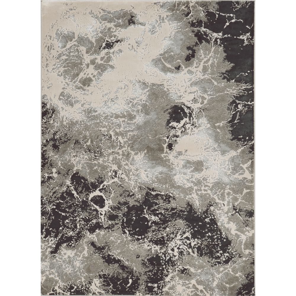8' X 11' Silver And Black Abstract Area Rug-Area Rugs-DECOROLALA