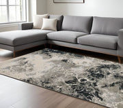 8' X 11' Silver And Black Abstract Area Rug-Area Rugs-DECOROLALA