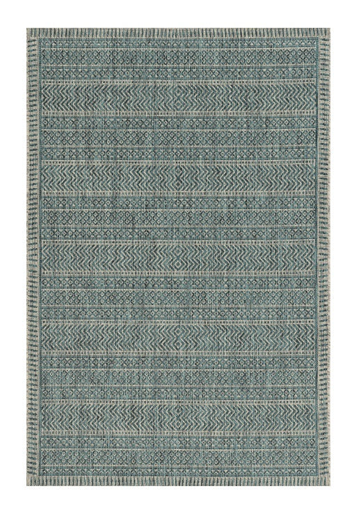 8' X 11' Teal And Beige Geometric Area Rug-Area Rugs-DECOROLALA