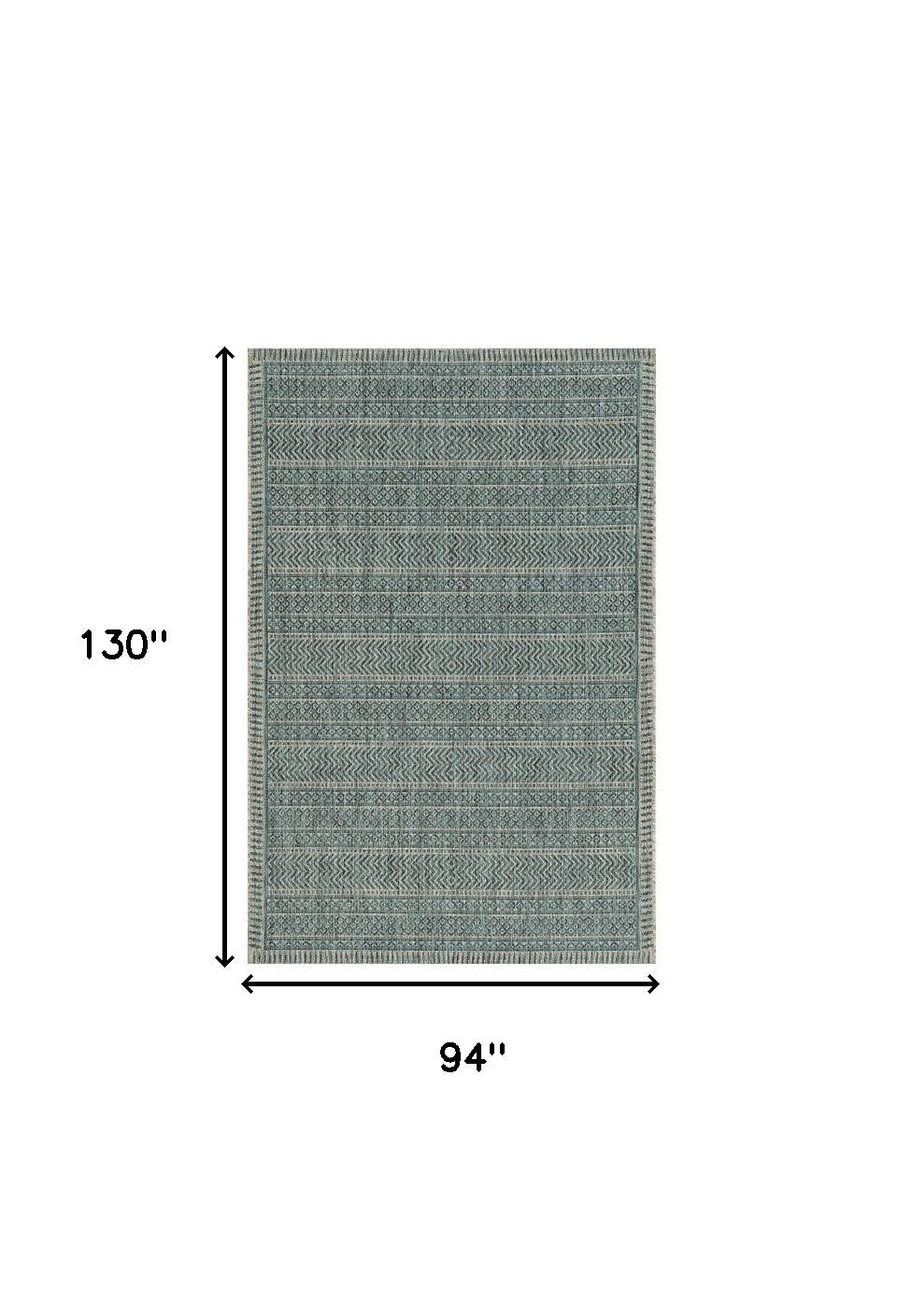 8' X 11' Teal And Beige Geometric Area Rug-Area Rugs-DECOROLALA