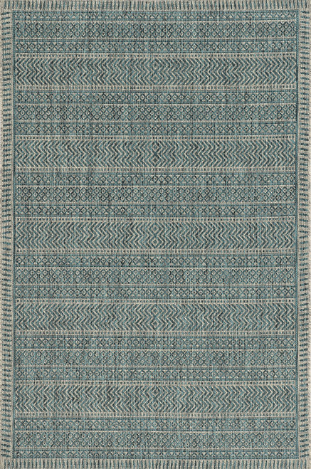 8' X 11' Teal And Beige Geometric Area Rug-Area Rugs-DECOROLALA