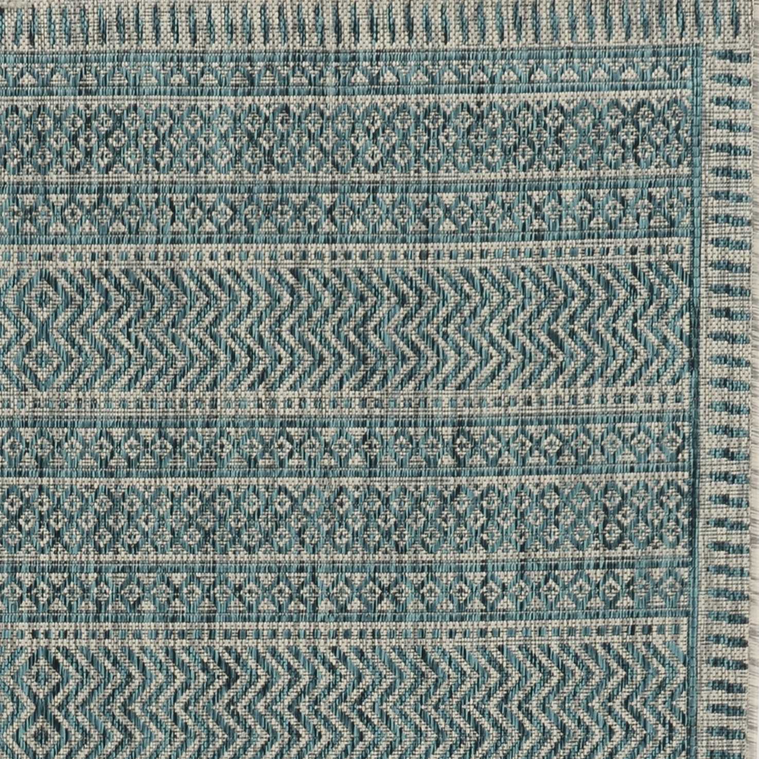 8' X 11' Teal And Beige Geometric Area Rug-Area Rugs-DECOROLALA