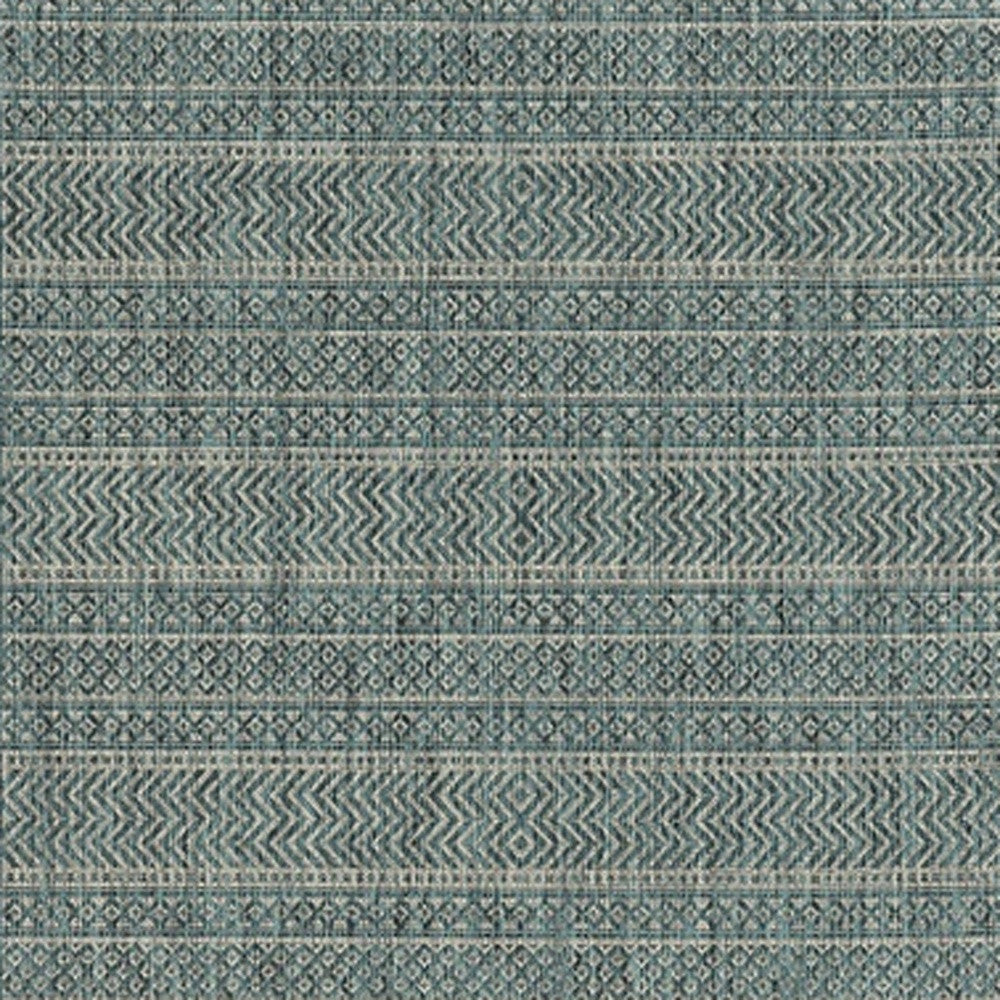 8' X 11' Teal And Beige Geometric Area Rug-Area Rugs-DECOROLALA