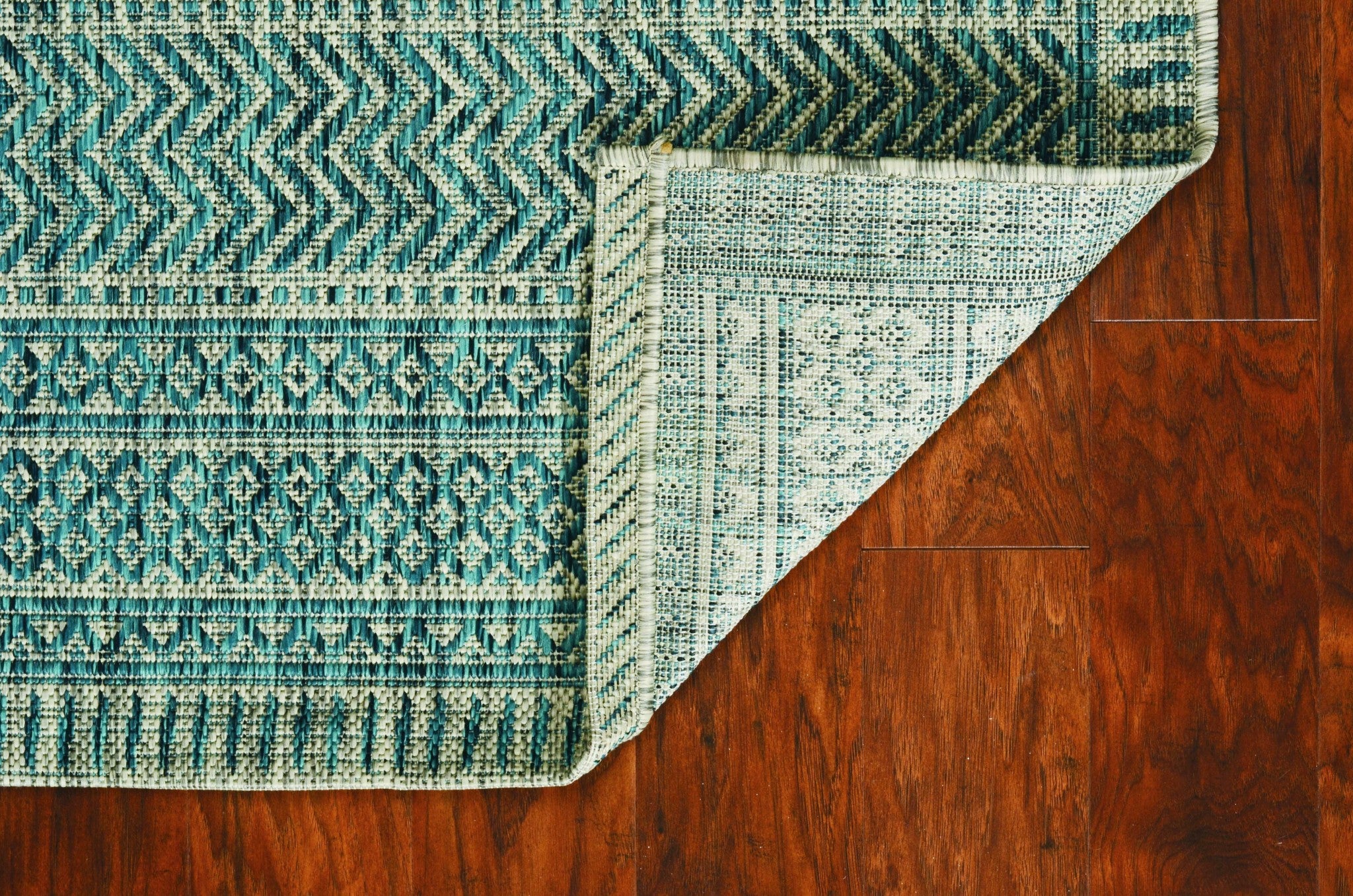 8' X 11' Teal And Beige Geometric Area Rug-Area Rugs-DECOROLALA
