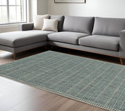 8' X 11' Teal And Beige Geometric Area Rug-Area Rugs-DECOROLALA