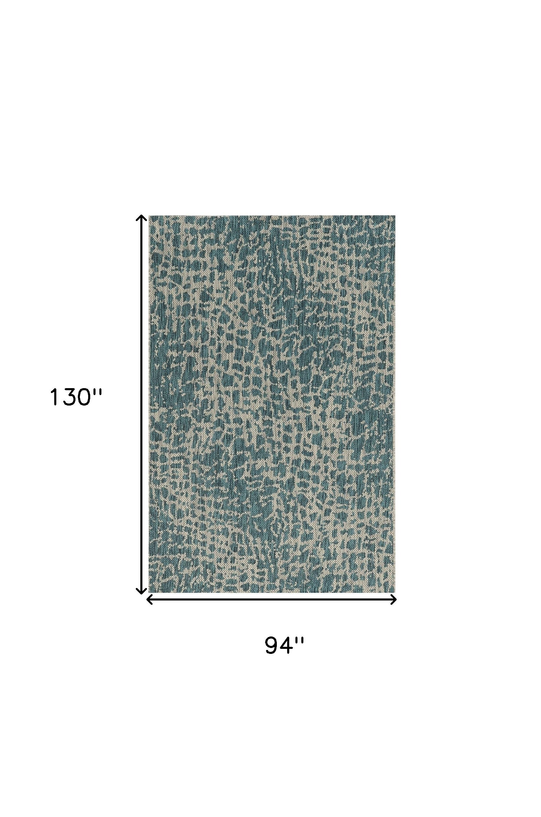 8' X 11' Teal Blue Abstract Indoor Outdoor Area Rug-Outdoor Rugs-DECOROLALA