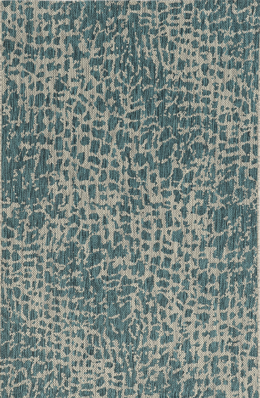 8' X 11' Teal Blue Abstract Indoor Outdoor Area Rug-Outdoor Rugs-DECOROLALA