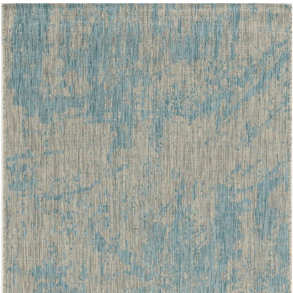 8' X 11' Teal Blue Abstract Indoor Outdoor Area Rug-Outdoor Rugs-DECOROLALA
