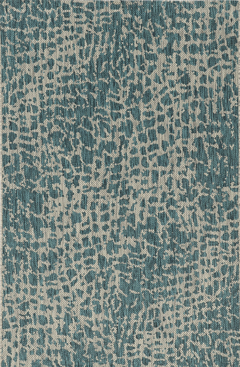 8' X 11' Teal Blue Abstract Indoor Outdoor Area Rug-Outdoor Rugs-DECOROLALA