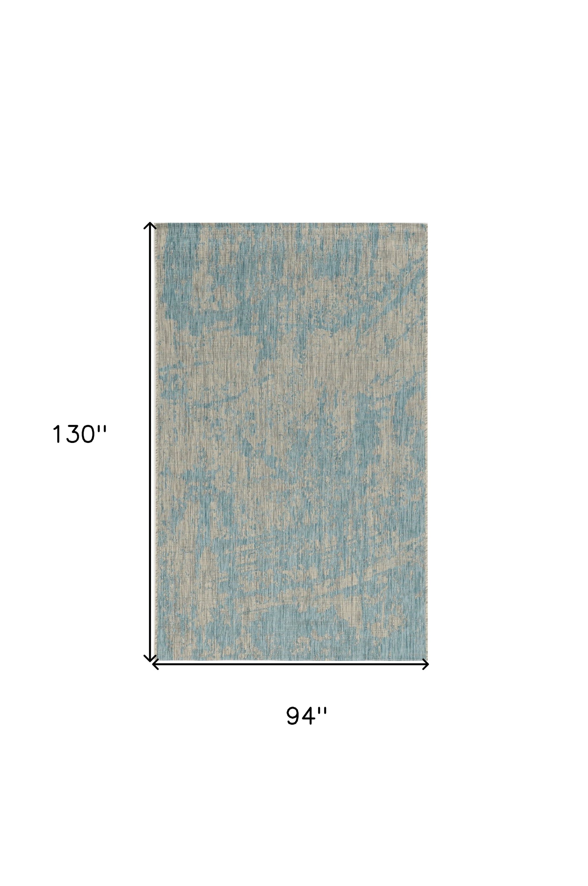 8' X 11' Teal Blue Abstract Indoor Outdoor Area Rug-Outdoor Rugs-DECOROLALA