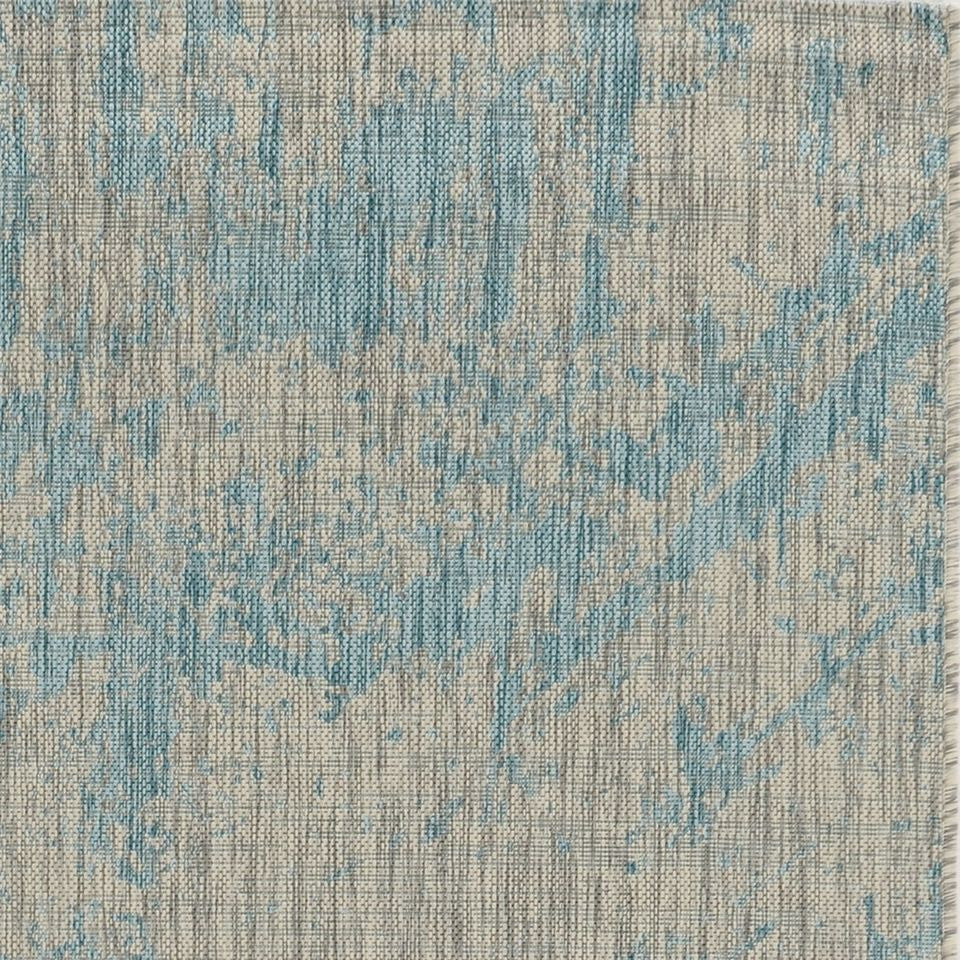 8' X 11' Teal Blue Abstract Indoor Outdoor Area Rug-Outdoor Rugs-DECOROLALA