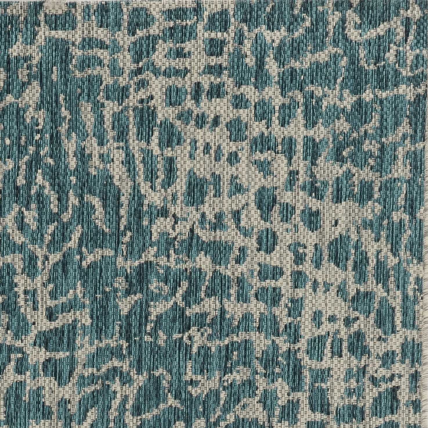 8' X 11' Teal Blue Abstract Indoor Outdoor Area Rug-Outdoor Rugs-DECOROLALA