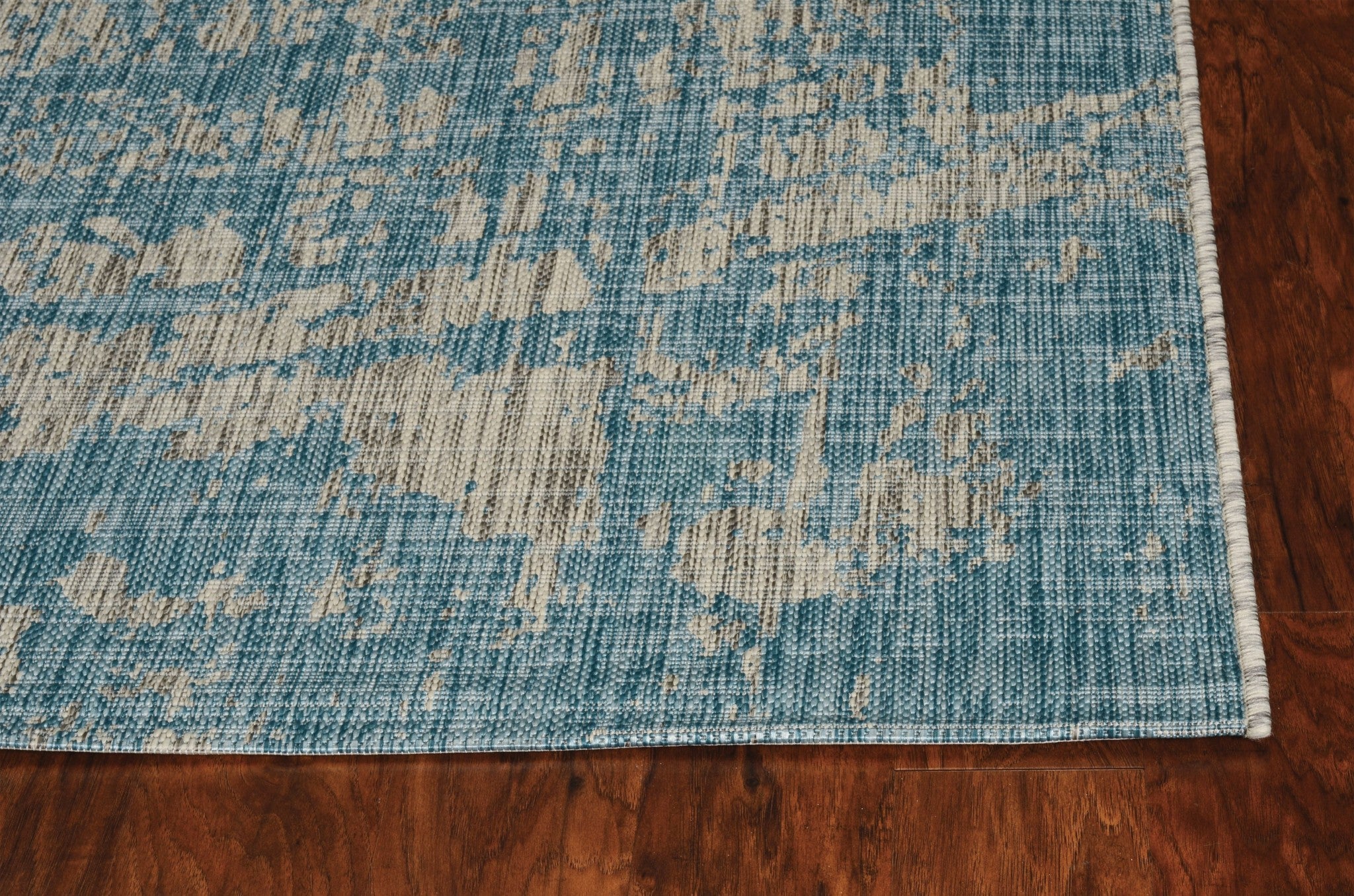 8' X 11' Teal Blue Abstract Indoor Outdoor Area Rug-Outdoor Rugs-DECOROLALA