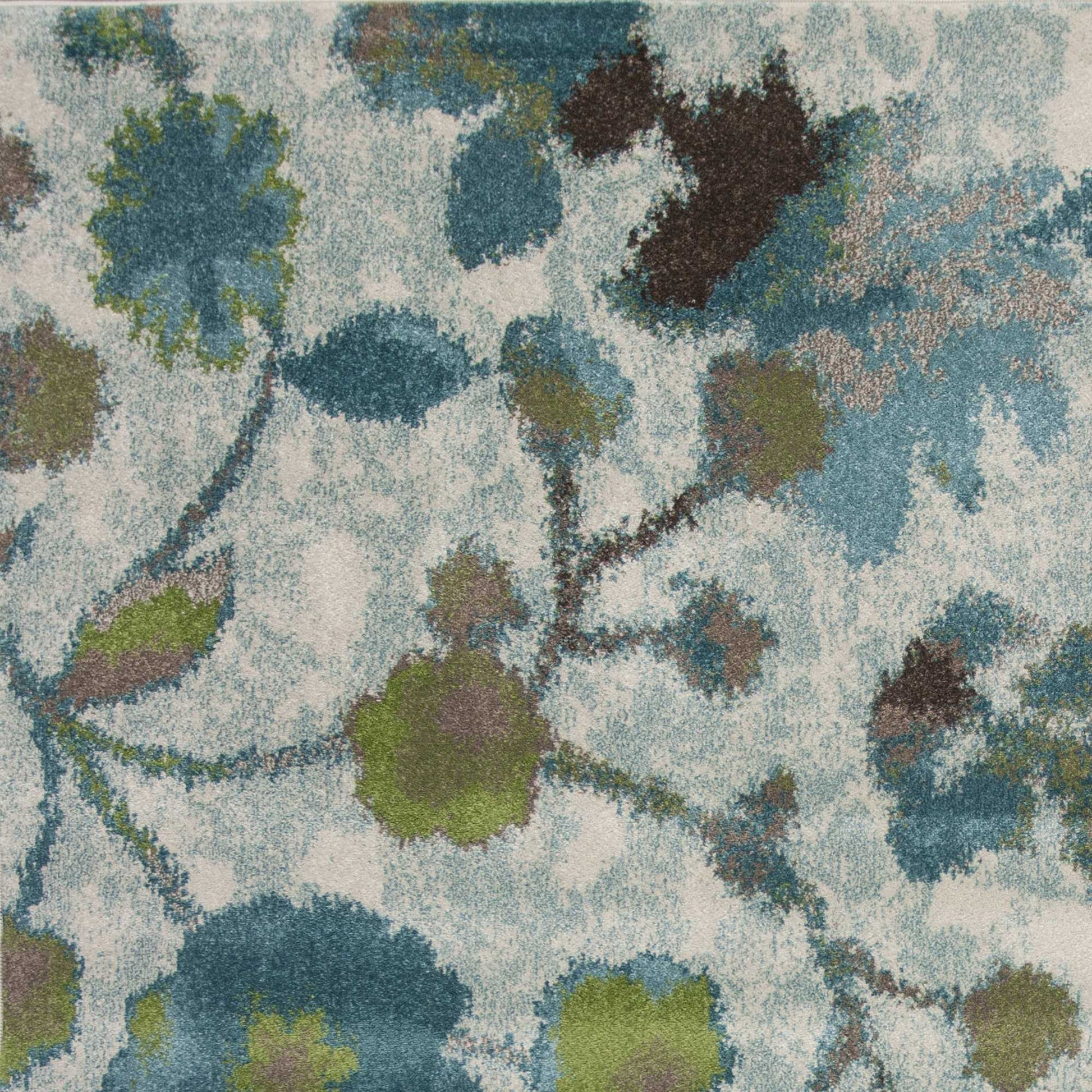 8' X 11' Teal Blue White And Green Floral Vines Area Rug-Area Rugs-DECOROLALA