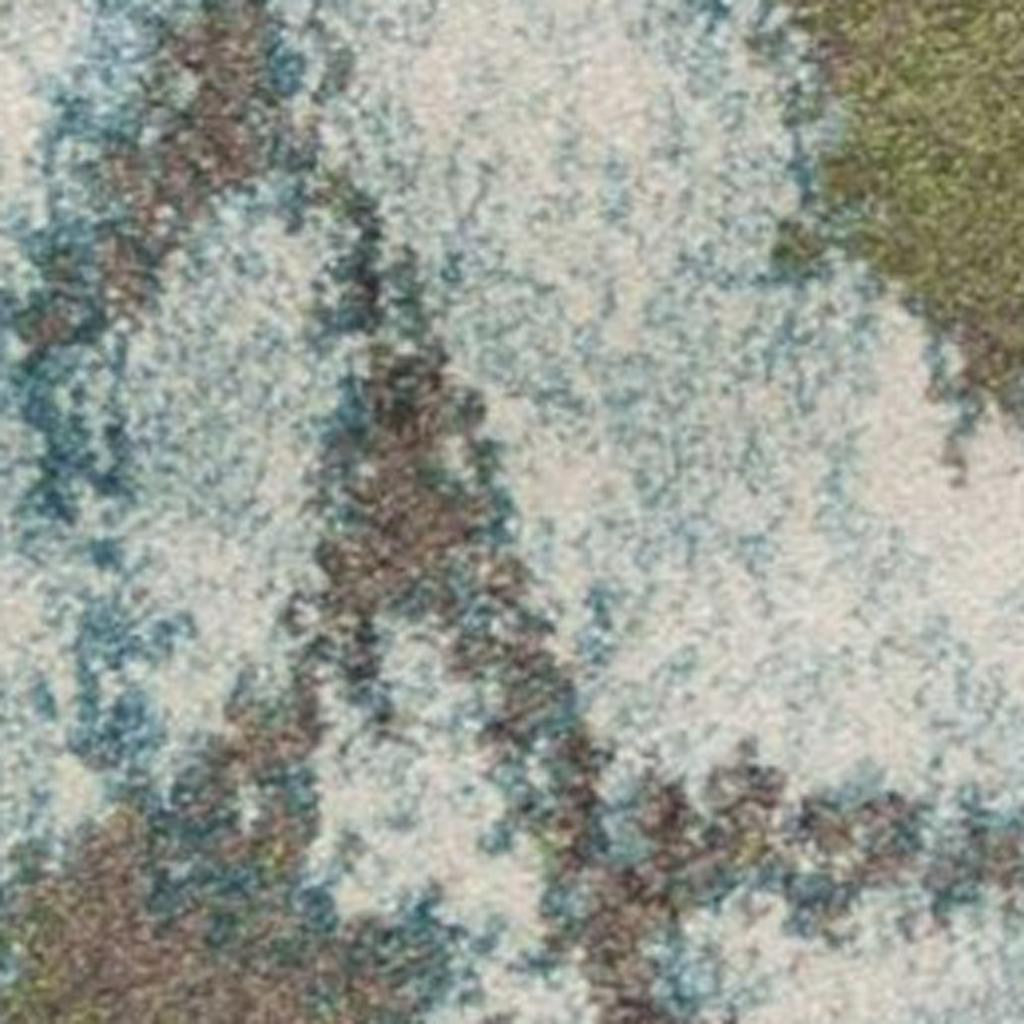 8' X 11' Teal Blue White And Green Floral Vines Area Rug-Area Rugs-DECOROLALA