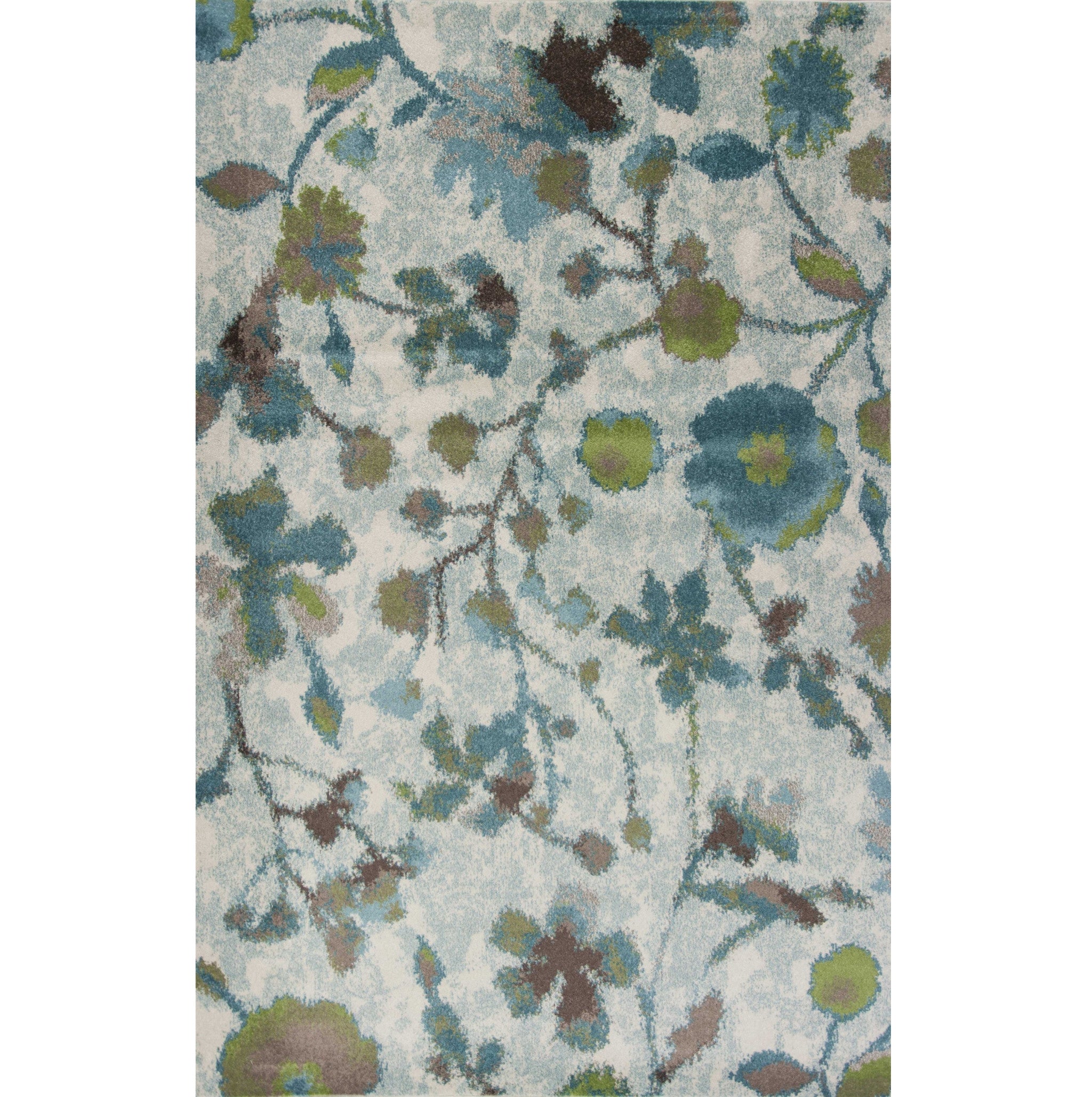 8' X 11' Teal Blue White And Green Floral Vines Area Rug-Area Rugs-DECOROLALA