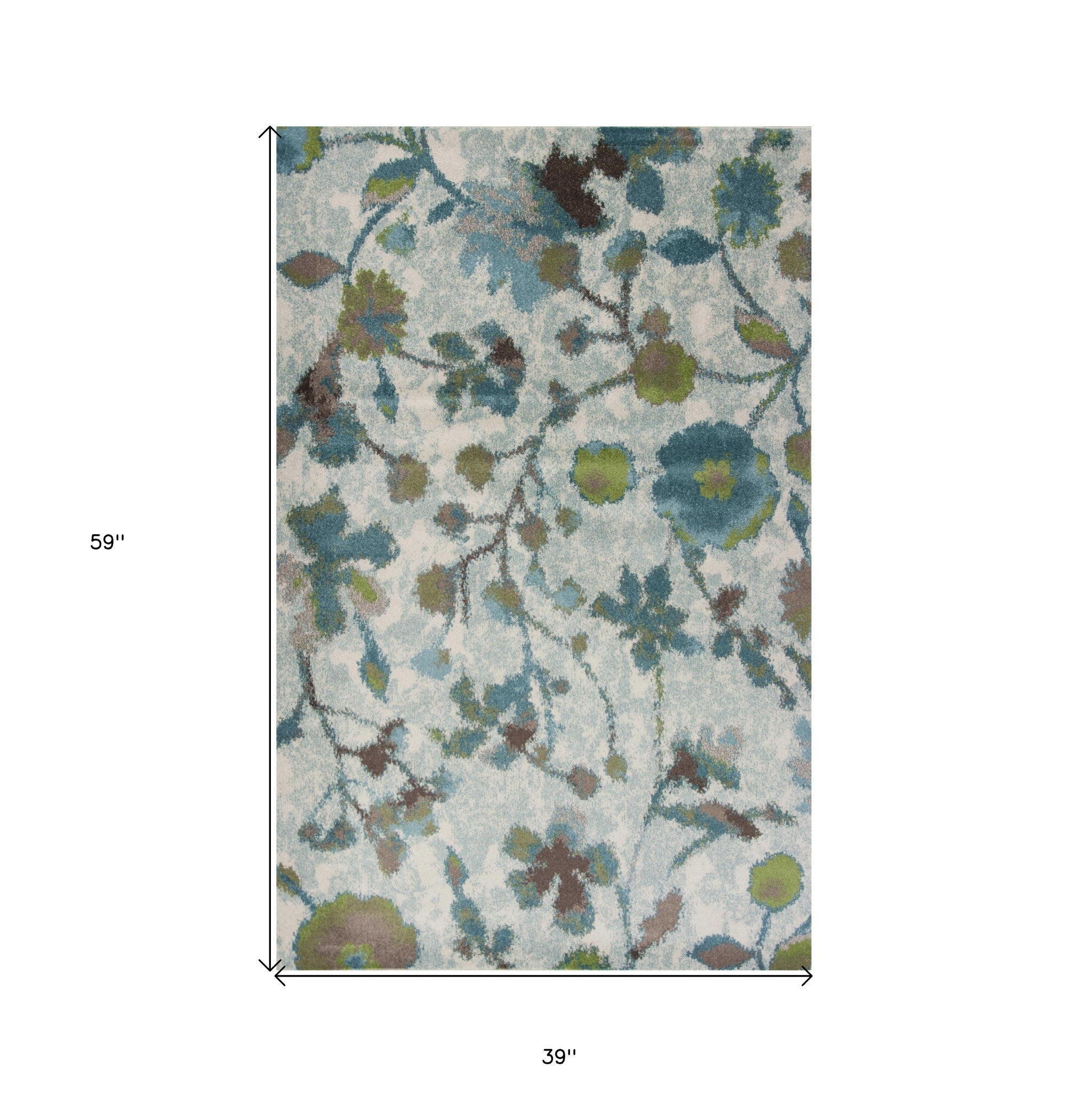 8' X 11' Teal Blue White And Green Floral Vines Area Rug-Area Rugs-DECOROLALA