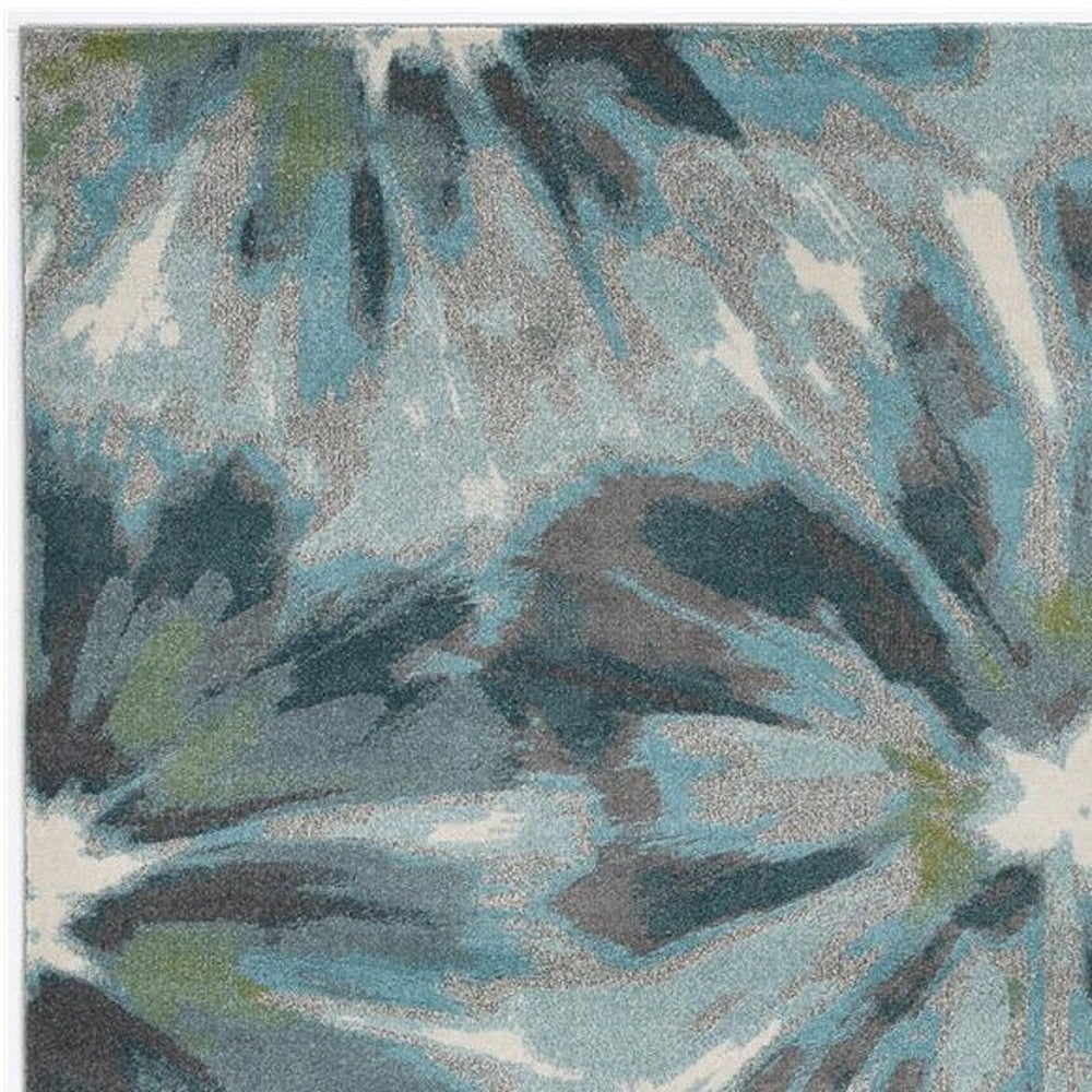 8' X 11' Teal Ivory And Gray Floral Area Rug-Area Rugs-DECOROLALA
