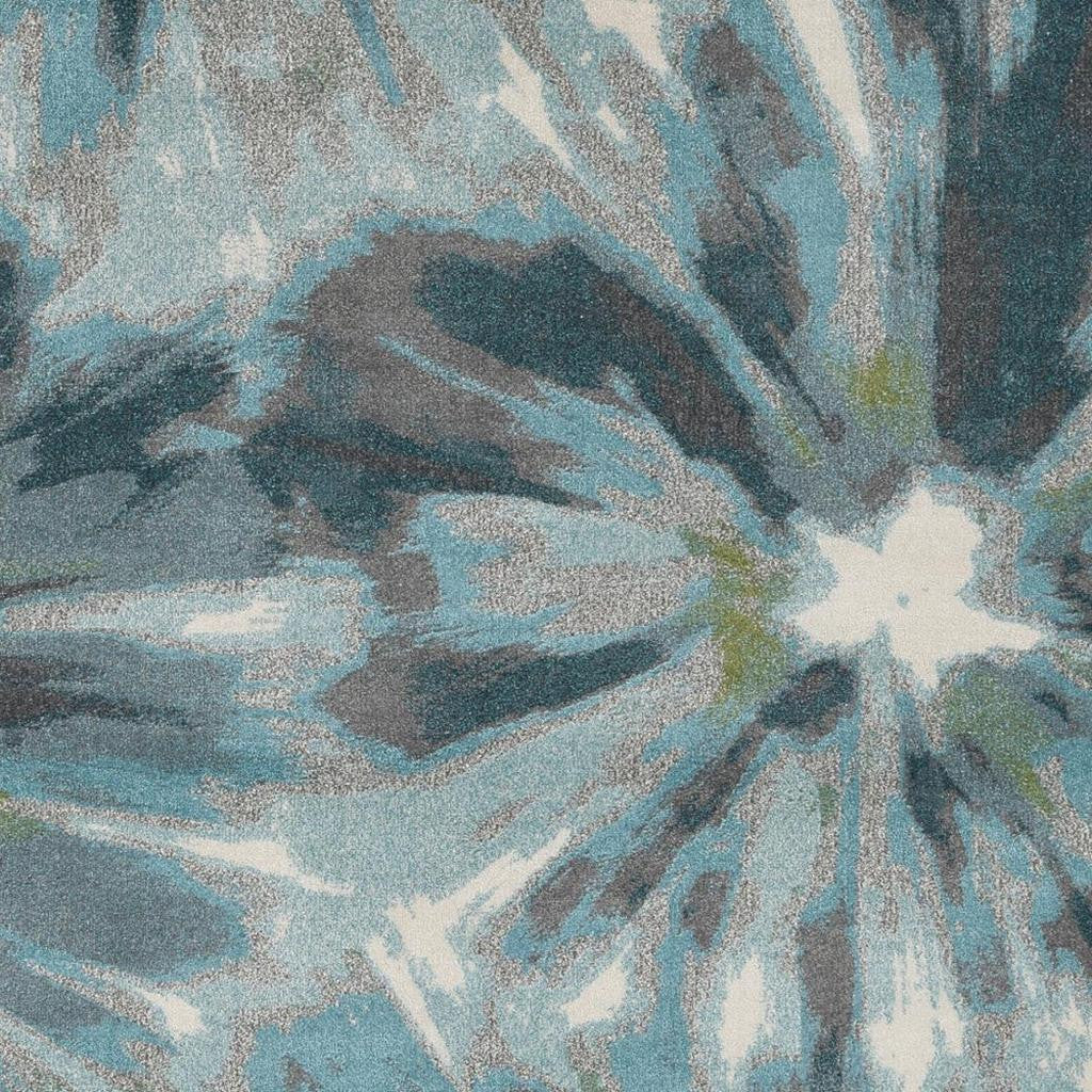 8' X 11' Teal Ivory And Gray Floral Area Rug-Area Rugs-DECOROLALA