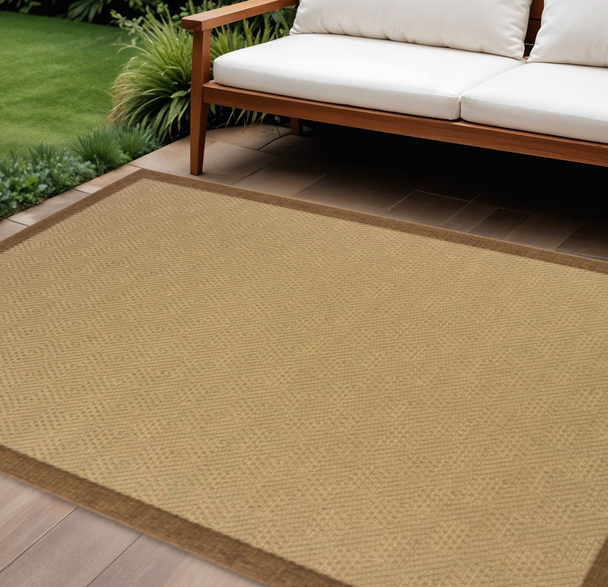 8' X 13' Beige Indoor Outdoor Area Rug-Outdoor Rugs-DECOROLALA