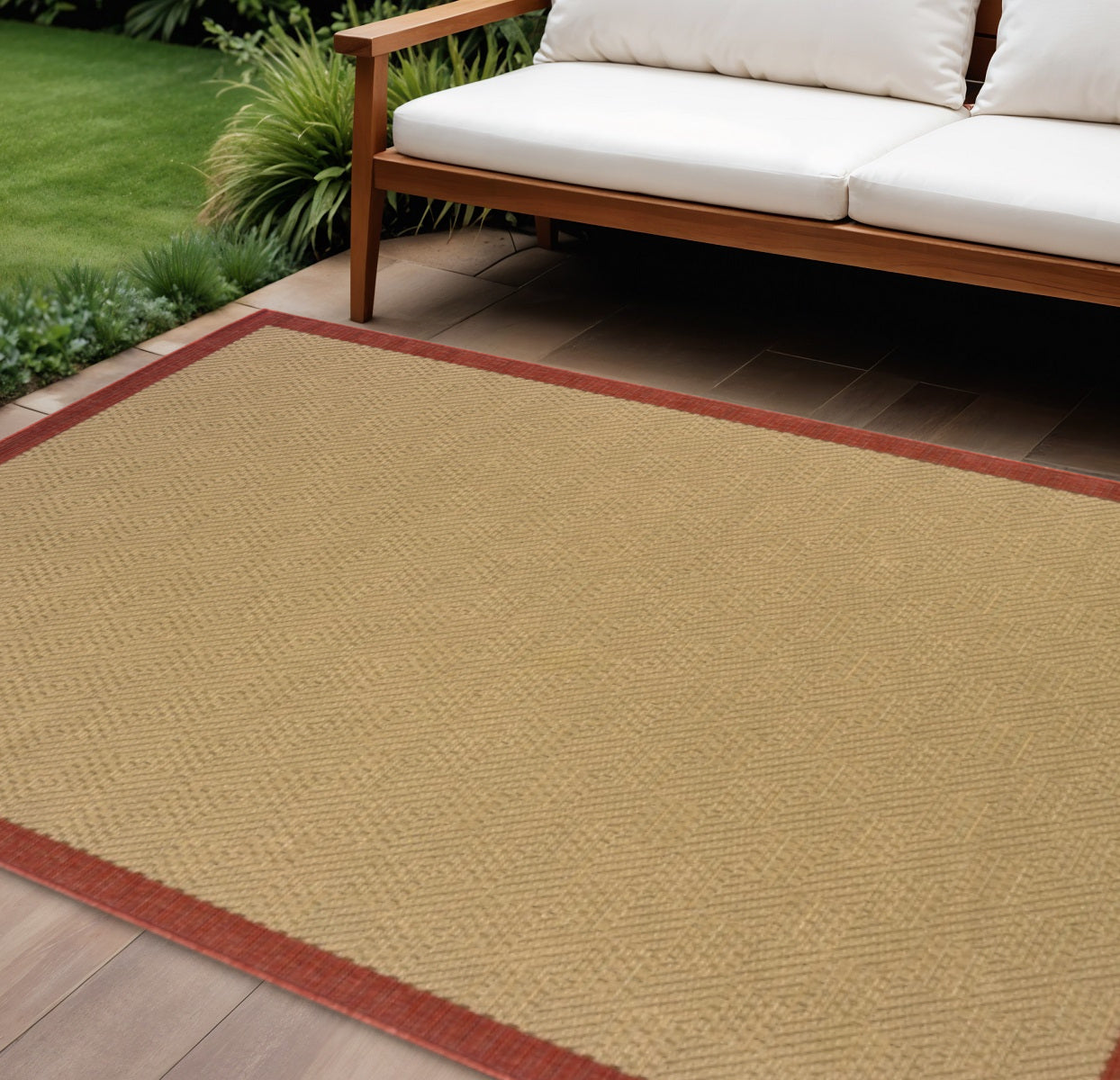 8' X 13' Beige Indoor Outdoor Area Rug-Outdoor Rugs-DECOROLALA