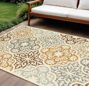 8' X 13' Gray And Ivory Moroccan Indoor Outdoor Area Rug-Outdoor Rugs-DECOROLALA