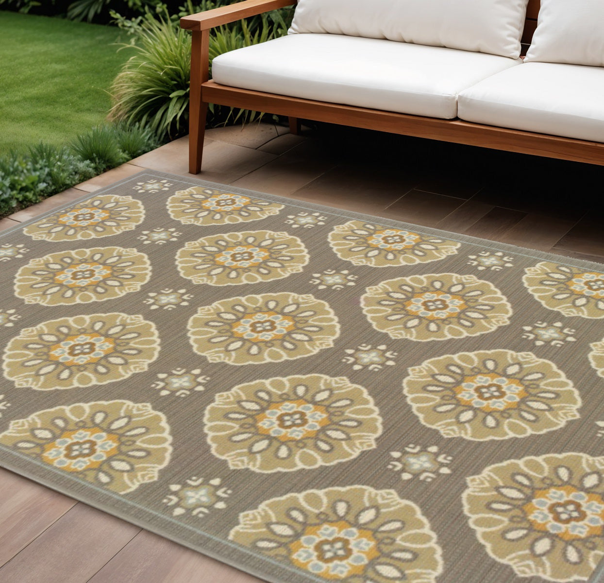 8' X 13' Gray Moroccan Indoor Outdoor Area Rug-Outdoor Rugs-DECOROLALA