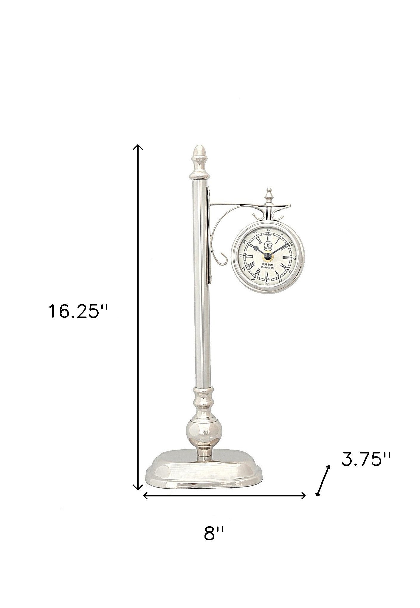 8" X 3.75" X 16.25" Brassalum. Lamp Post Clock One Sided-Wall Clocks-DECOROLALA
