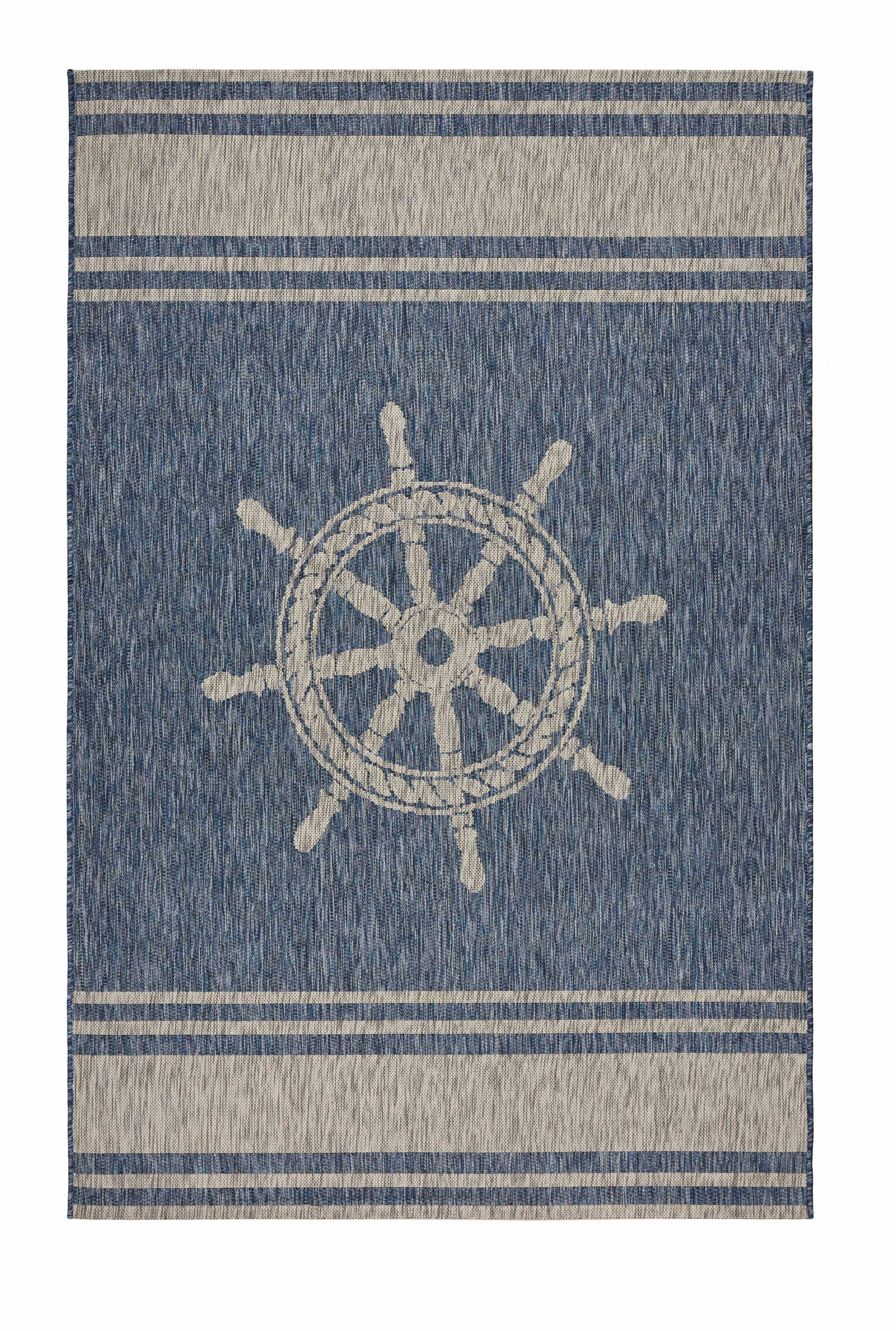 8' X 9' Blue And Gray Indoor Outdoor Area Rug-Outdoor Rugs-DECOROLALA