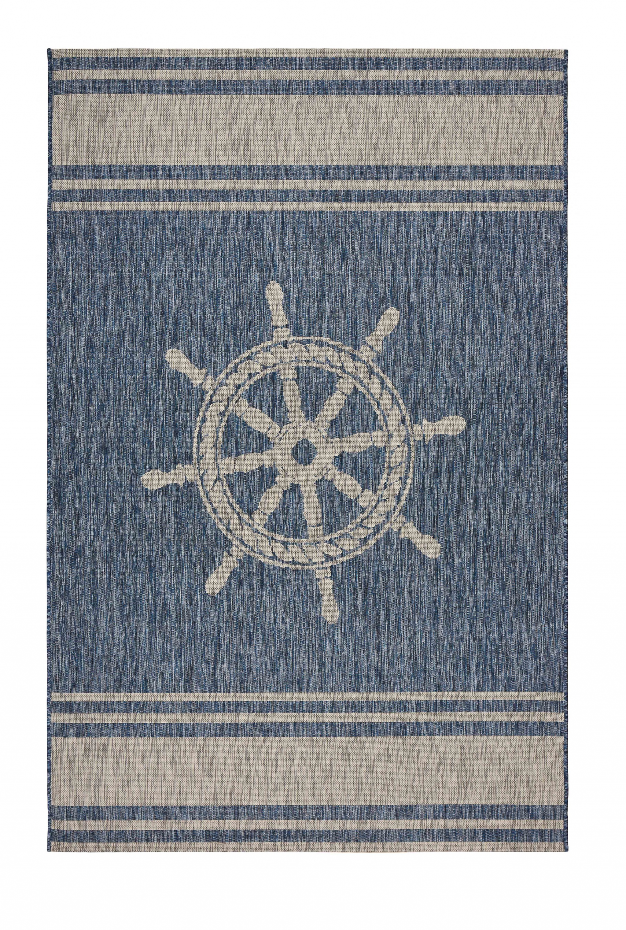 8' X 9' Blue And Gray Indoor Outdoor Area Rug-Outdoor Rugs-DECOROLALA
