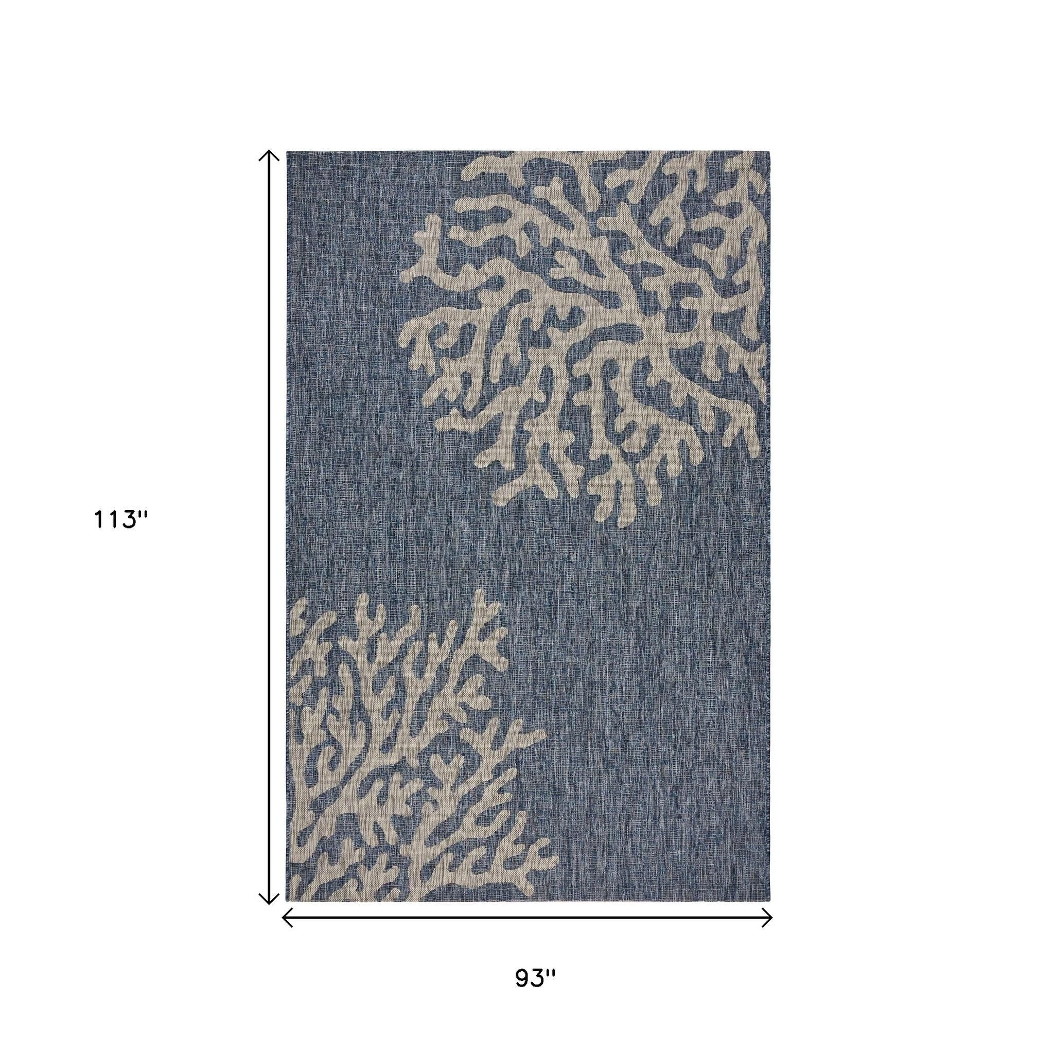 8' X 9' Blue And Gray Indoor Outdoor Area Rug-Outdoor Rugs-DECOROLALA