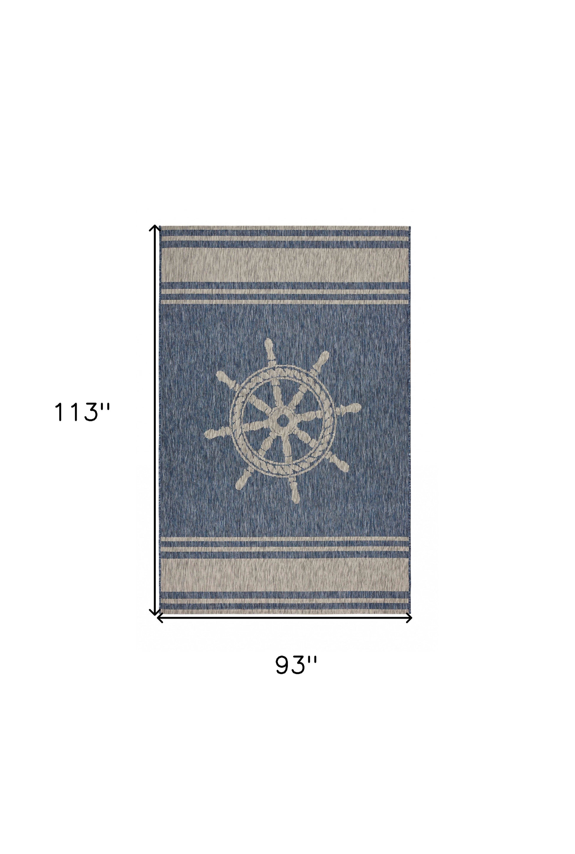 8' X 9' Blue And Gray Indoor Outdoor Area Rug-Outdoor Rugs-DECOROLALA