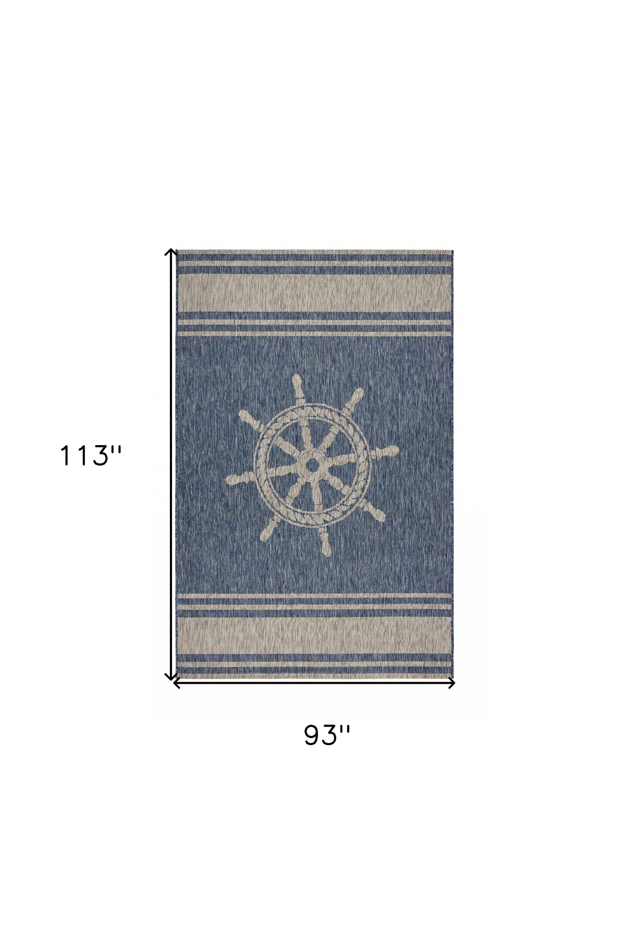 8' X 9' Blue And Gray Indoor Outdoor Area Rug-Outdoor Rugs-DECOROLALA