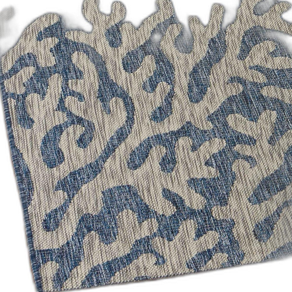 8' X 9' Blue And Gray Indoor Outdoor Area Rug-Outdoor Rugs-DECOROLALA