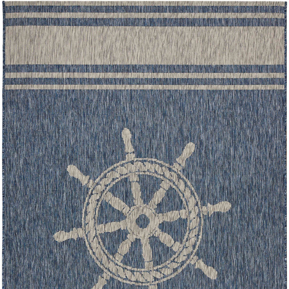 8' X 9' Blue And Gray Indoor Outdoor Area Rug-Outdoor Rugs-DECOROLALA