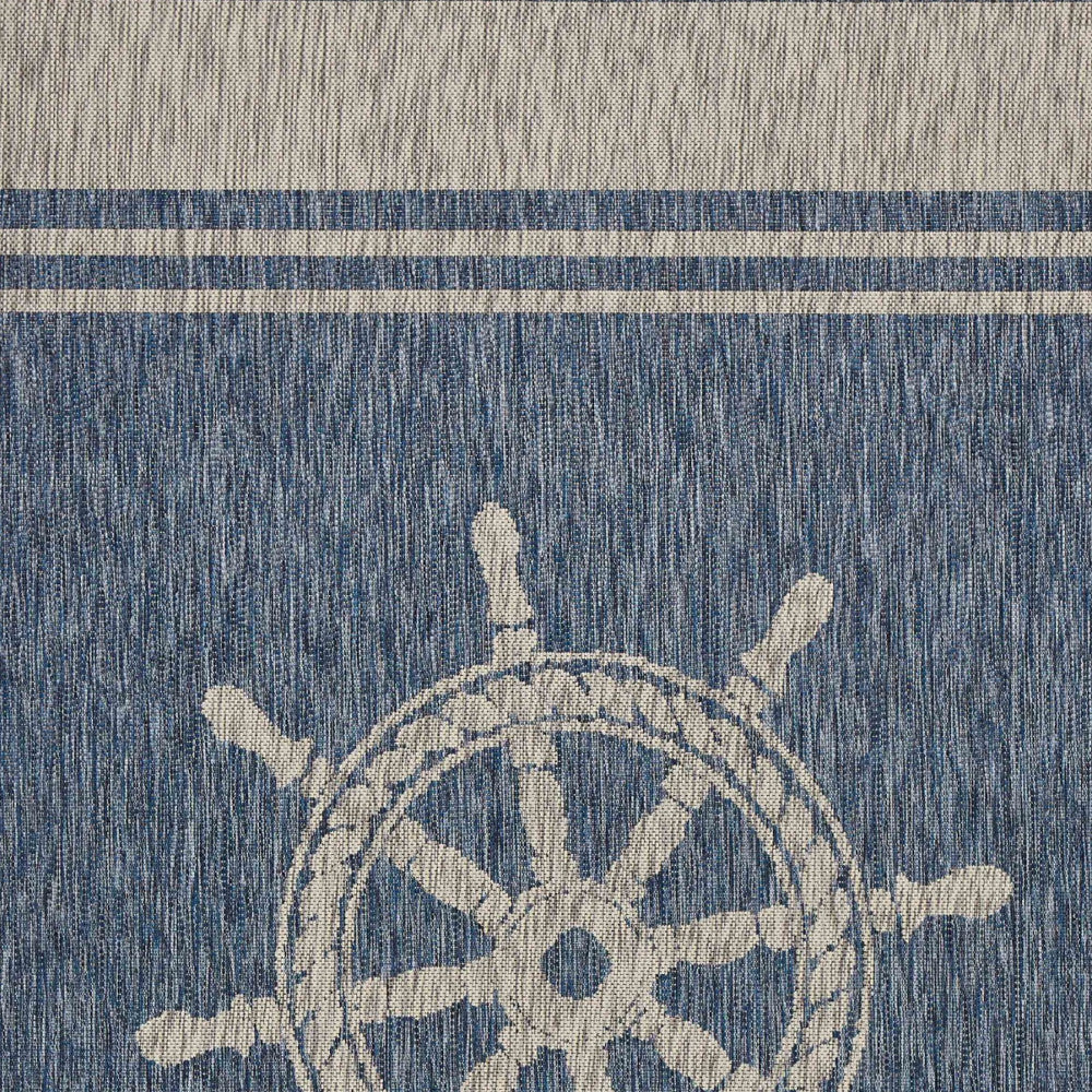 8' X 9' Blue And Gray Indoor Outdoor Area Rug-Outdoor Rugs-DECOROLALA