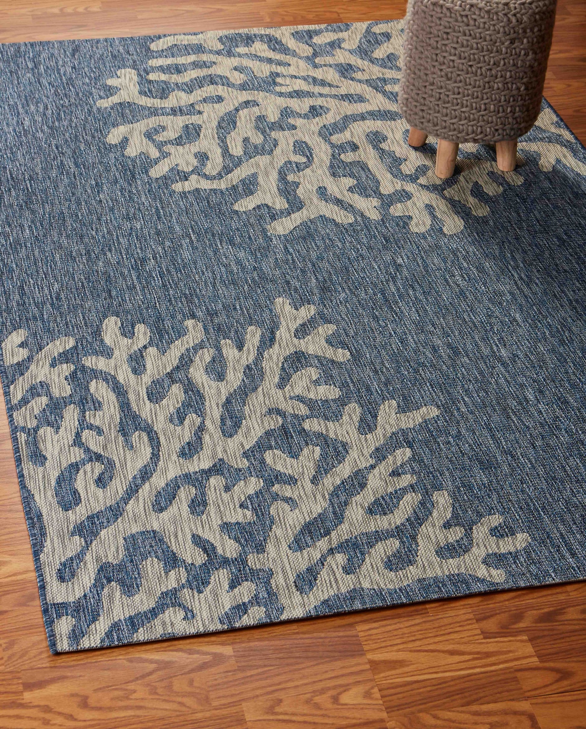 8' X 9' Blue And Gray Indoor Outdoor Area Rug-Outdoor Rugs-DECOROLALA