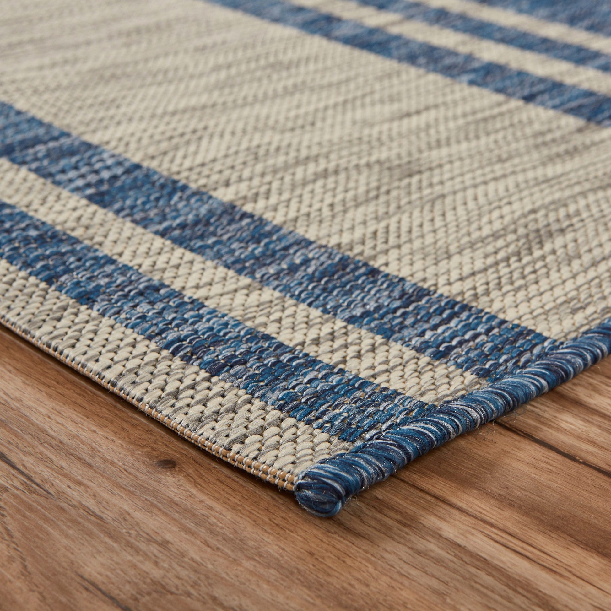 8' X 9' Blue And Gray Indoor Outdoor Area Rug-Outdoor Rugs-DECOROLALA