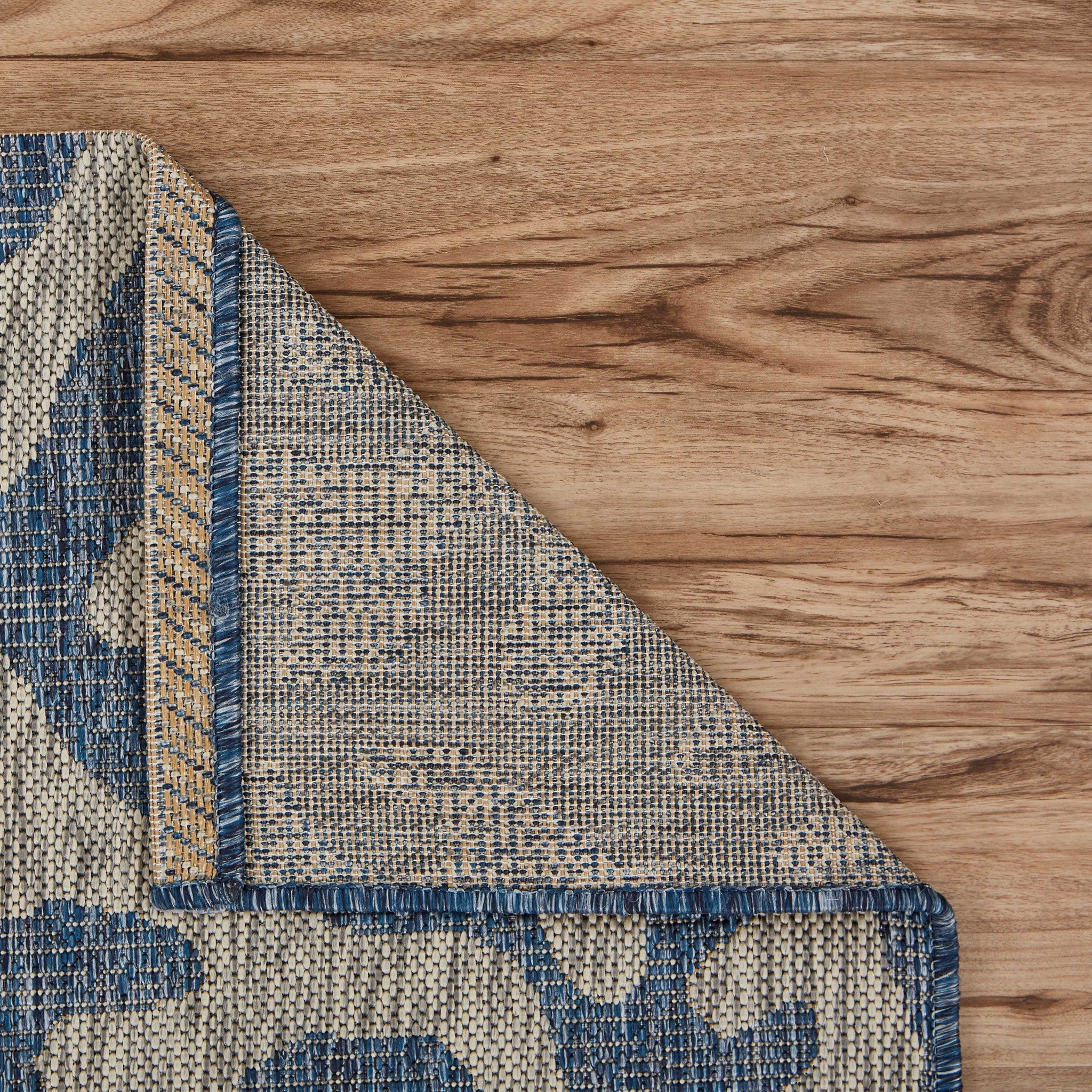 8' X 9' Blue And Gray Indoor Outdoor Area Rug-Outdoor Rugs-DECOROLALA