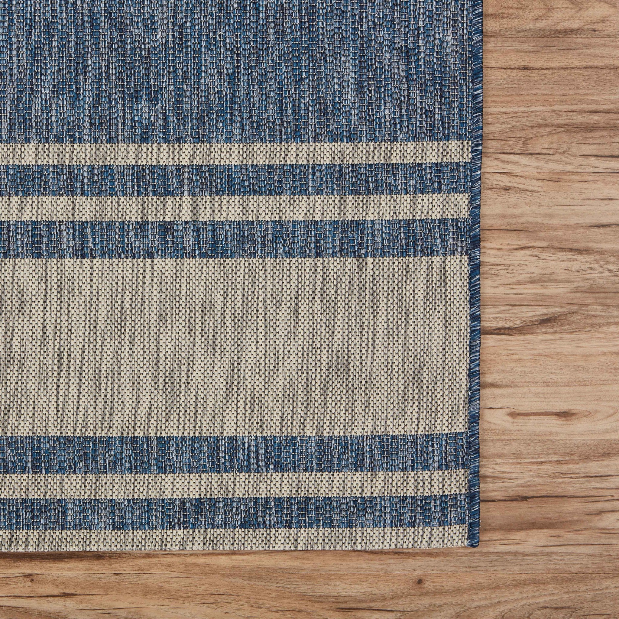 8' X 9' Blue And Gray Indoor Outdoor Area Rug-Outdoor Rugs-DECOROLALA