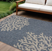8' X 9' Blue And Gray Indoor Outdoor Area Rug-Outdoor Rugs-DECOROLALA