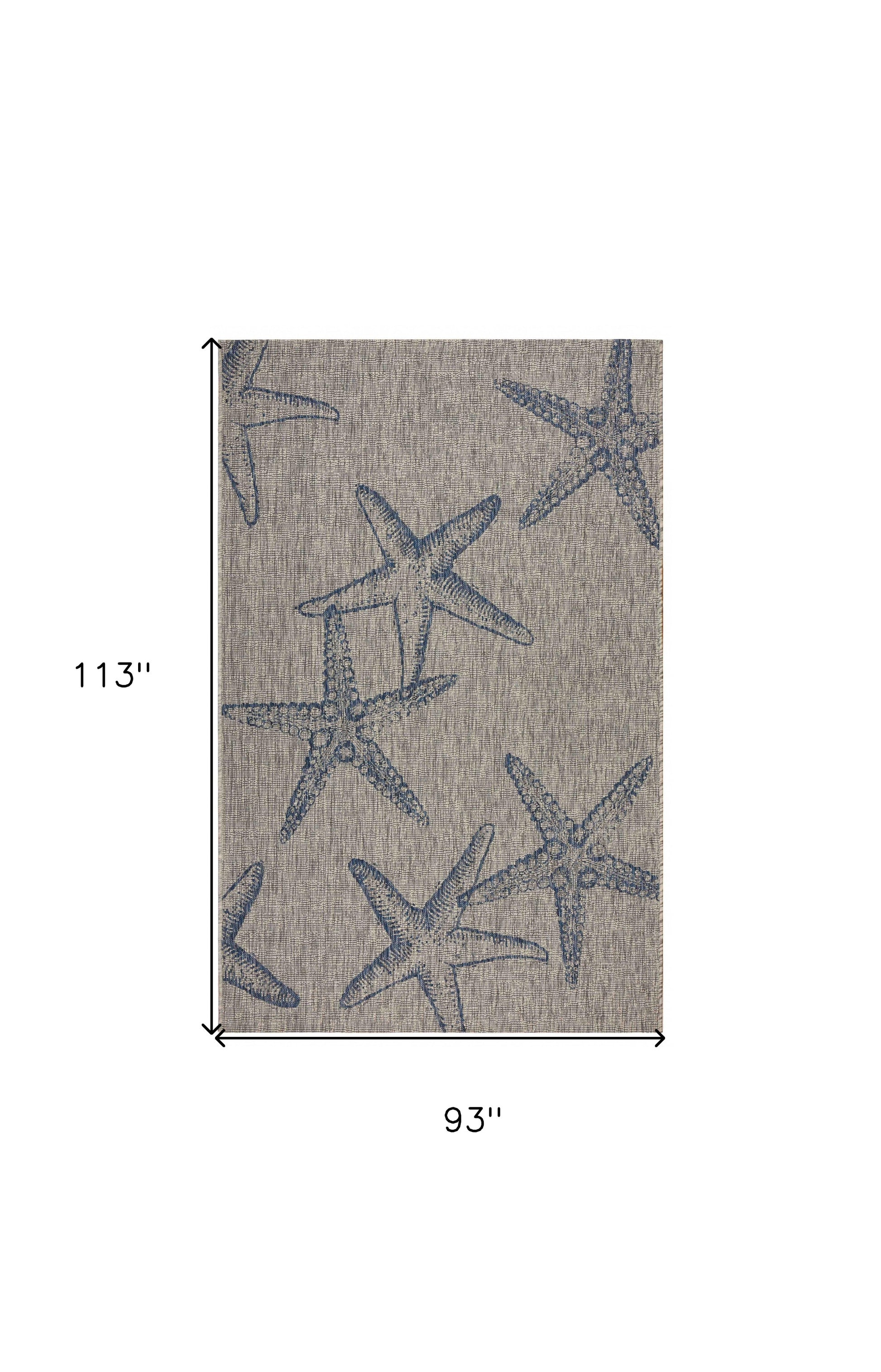 8' X 9' Blue And Gray Starfish Indoor Outdoor Area Rug-Outdoor Rugs-DECOROLALA