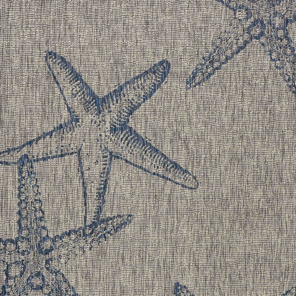 8' X 9' Blue And Gray Starfish Indoor Outdoor Area Rug-Outdoor Rugs-DECOROLALA