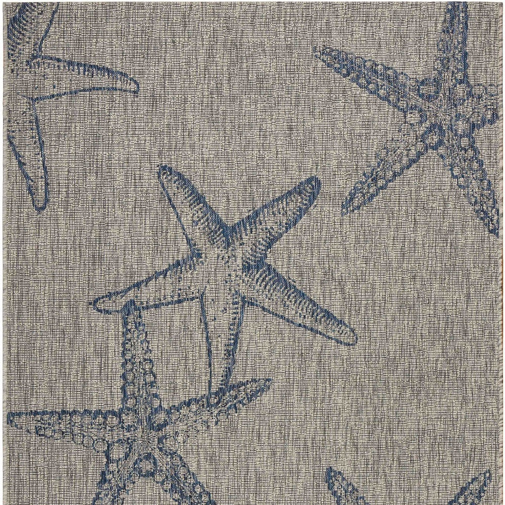 8' X 9' Blue And Gray Starfish Indoor Outdoor Area Rug-Outdoor Rugs-DECOROLALA